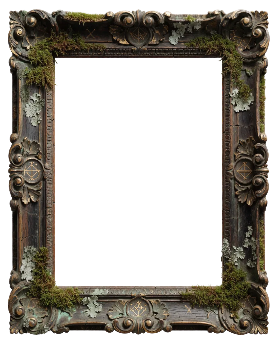 Ornate moss-covered frame